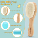 DEBETOOL 3-Piece Cradle Cap Brush Set with Comb & Baby Hair Brush | Natural Wooden Baby Brush Kit for Newborn & Infant Gentle Scalp Care