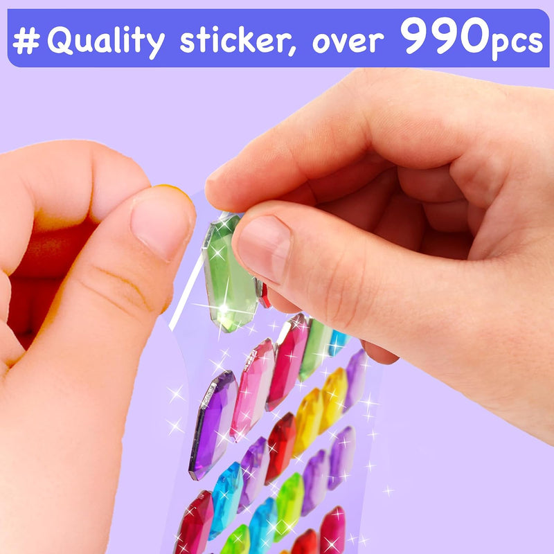 EZCRA Gem Sticker Kit for Kids - 990+ Stickers, 8 Unicorn Princess Themes | Diamond Art Stickers and Gem Craft Set. Mess-Free and DIY Arts and Crafts. Birthday and Holiday Gift for Girls Ages 3-8.