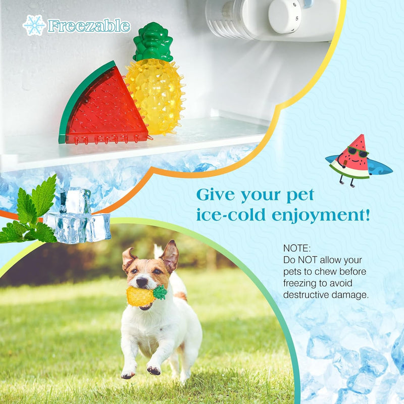 Pawaboo Pet Teether Cooling Chew Toys, Freezable Teething Toy for Puppies, Watermelon and Pineapple Shape Freeze Interactive Toys in Summer, Frozen Dog Treat Training Tools for Small and Medium Dogs