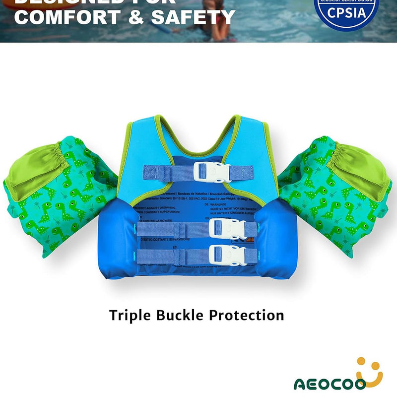 AEOCOO Puddle Float Jumper for Swiming, Toddler Swim Vest for Water Play, Pool Floats with Swimming Arm Floaties Swim Jacket & Water Wings for Kids Swimmies, Boys, Girls, Niños