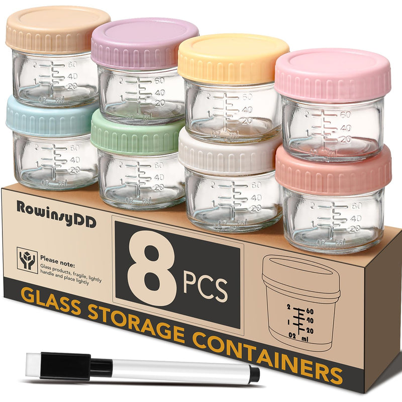 RowinsyDD 20 Pack Baby Food Containers, 4 oz Glass Baby Food Jars with Lids | Baby Food Storage Containers Small Baby Food Jars Glass with Lids Baby Food Containers for Freezer Microwave Safe BPA Free