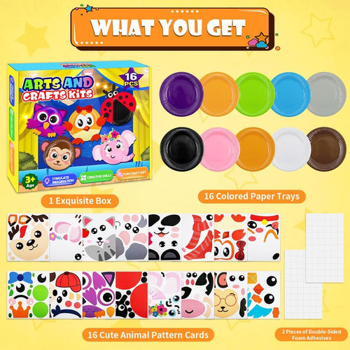 16 Pack Arts and Crafts for Kids Toddler DIY Animal Paper Plate Art Gifts