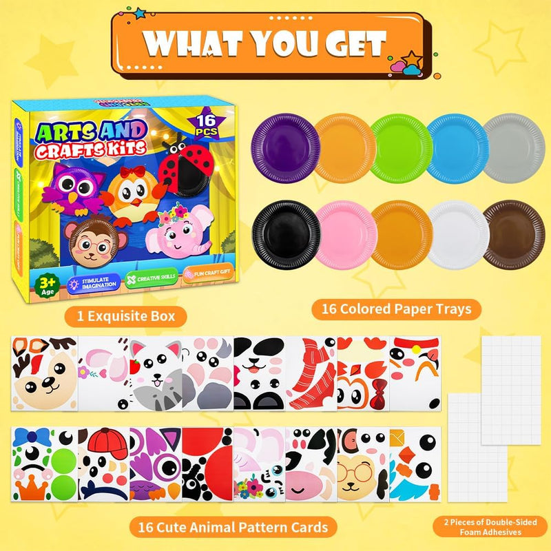 16 Pack Arts and Crafts for Kids Toddler DIY Animal Paper Plate Art Gifts