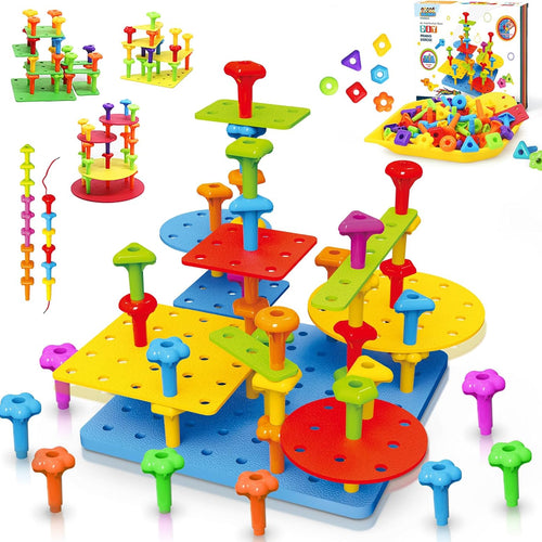 Peg Board Toy Set 73pcs DIY Building Stacking Toys for Kids 3-6 Years Old STEM Educational
