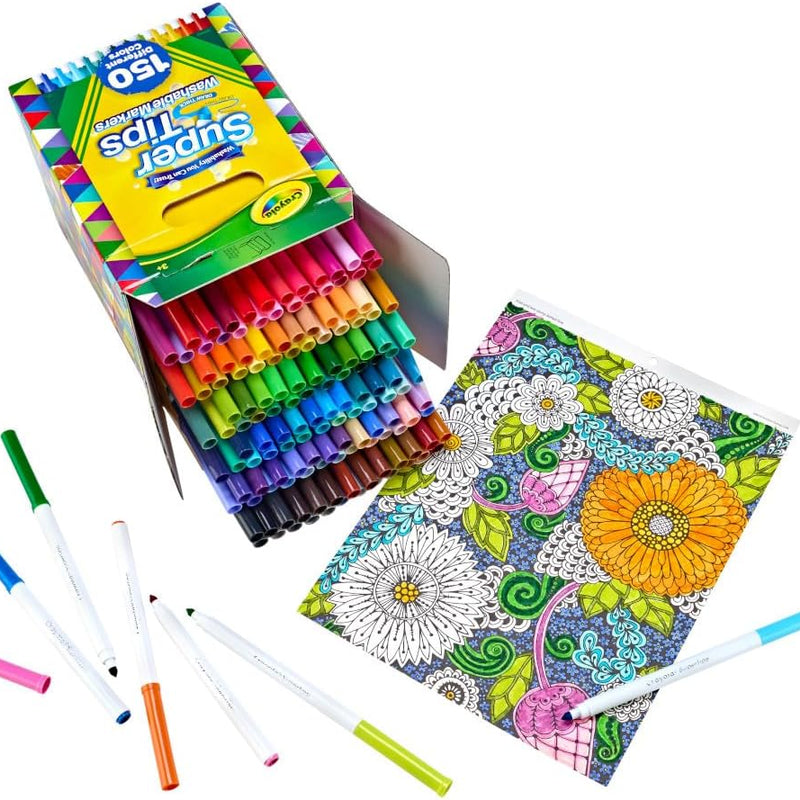 Crayola Super Tips Marker Set (150ct), Teacher Classroom Must Haves, Homeschool Supplies, 2-in-1 Fine Point & Broad Line Markers for Kids, 3+