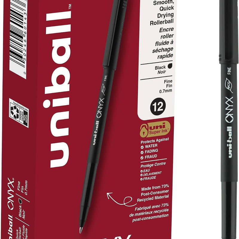 uniball Onyx Rollerball Pens, Micro Point (0.5mm), Black