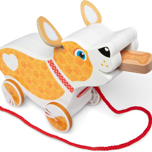 Melissa & Doug Feed, Walk & Poo Pup Wooden Preschool Pull Toy Play Set Ages 3+ - FSC Certified