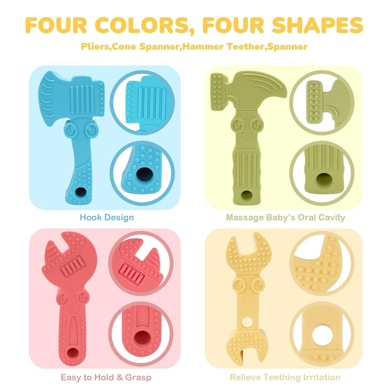 tyry.hu Baby Teething Toys for Boys and Girls 0-6 Months, 6-12 Months, BPA Free Silicone Teether Chew Toys, 4 Packs