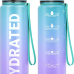 Sahara Sailor Water Bottle 32oz, Tritan Sports Bottle with Time Marker | Bpa Free, Leakproof Wide Mouth With Fast Flow Lid And Cleaning Brush, For Gym School Office Travel, 1 Count