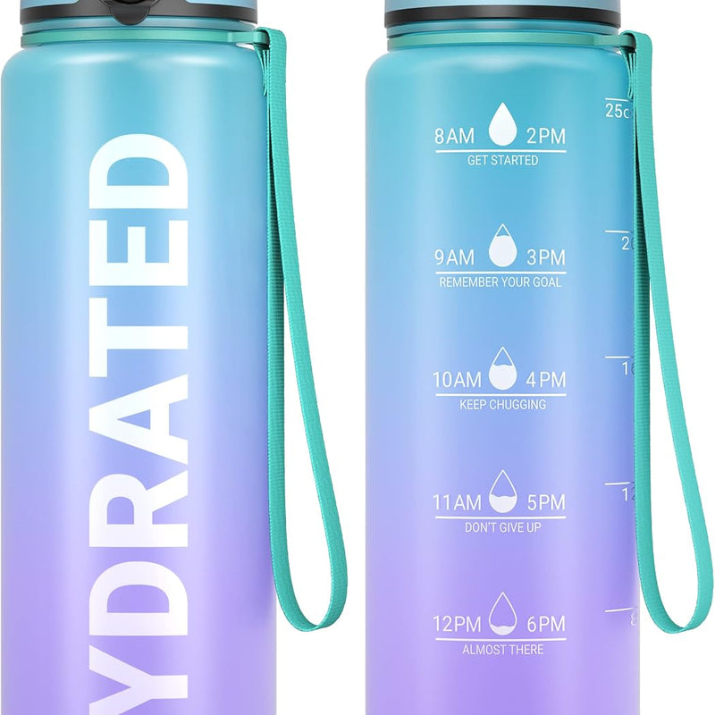 Sahara Sailor Water Bottle 32oz, Tritan Sports Bottle with Time Marker | Bpa Free, Leakproof Wide Mouth With Fast Flow Lid And Cleaning Brush, For Gym School Office Travel, 1 Count