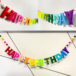 Pre-Strung Happy Birthday Banner - Felt Ball Garland, Reusable Rainbow Party Decorations for Kids Room Decor