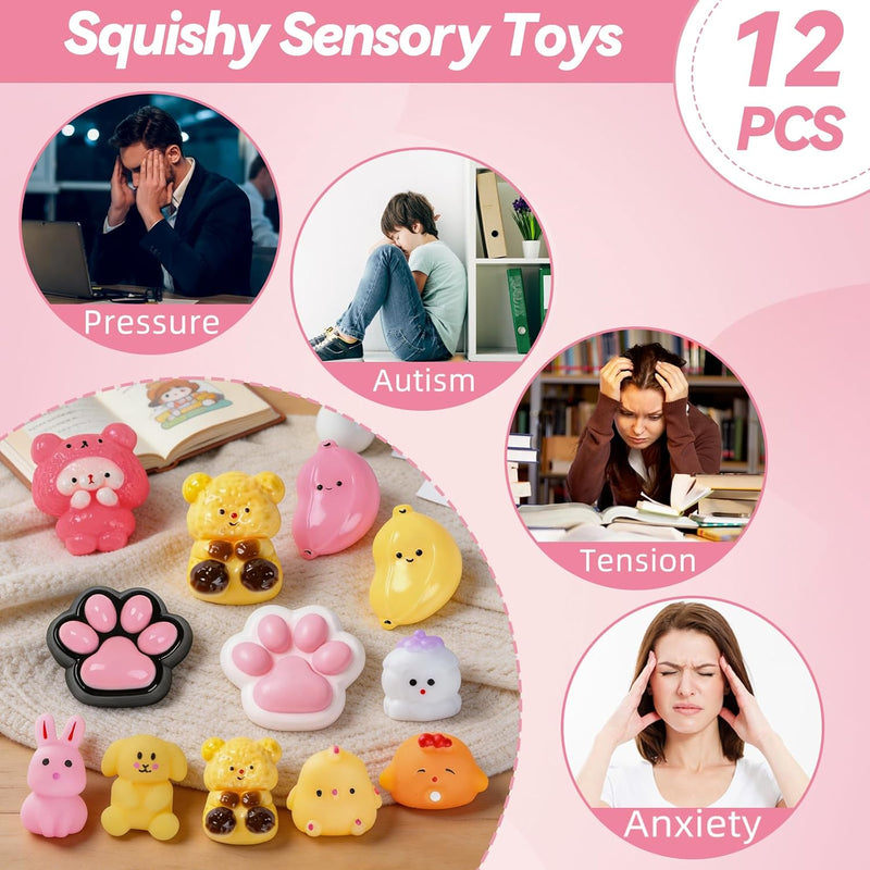 Taba Squishy Fidget Toys 12Pcs, Stress Relief Sensory Squeeze Toys for Kids 4-8 8-12, Kawaii Taba Squishies for Party Favors, Classroom, Birthday Gifts Goodie Bag Stocking Stuffers
