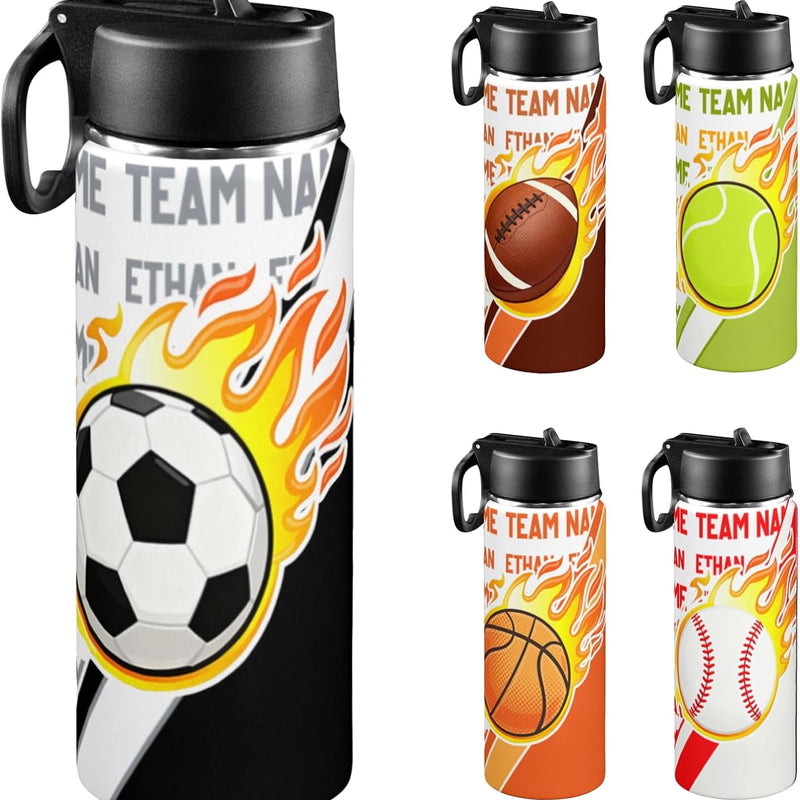 Personalized Game Water Bottle for Boys, 18oz | Customized Kids Insulated Bottle with Name for Kids for School, Stainless Steel Thermo with Straw