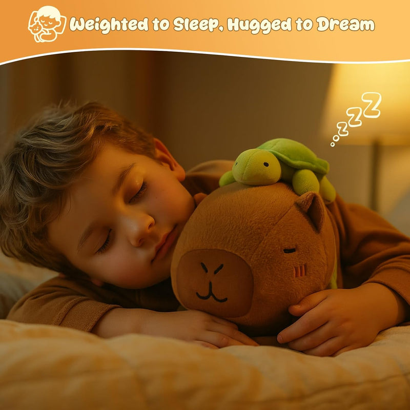 SQEQE Weighted Stuffed Animals Capybara Plush, Weighted Capybara Stuffed Animals with Turtle Backpack, Soft Pillow Toy for Kids Adults, Birthday Present & Valentines Gifts 9.8 Inch, 0.8 Lb