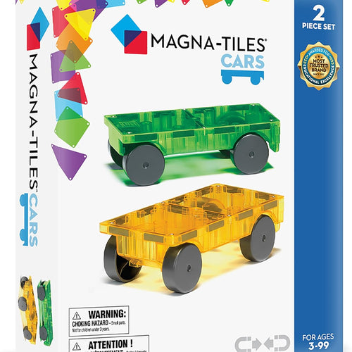 MAGNA-TILES Cars – Green & Yellow 2-Piece Magnetic Construction Set, The Original Magnetic Building Brand