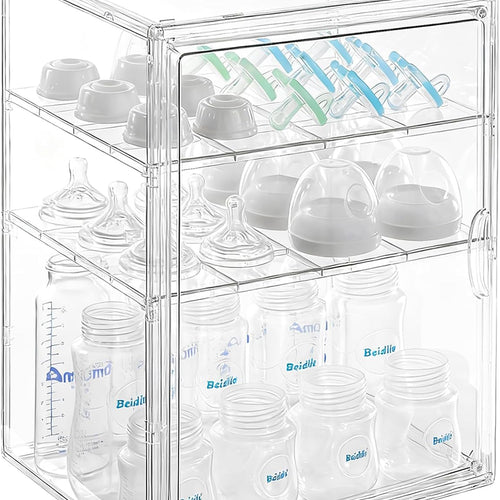 ERTIUANIO Baby Bottle Organizer – 3 Tier Acrylic Bottle Storage Organizer container, Clear Plastic Bottle Station Organizers Drawers for Countertop Kitchen Cabinet Vanity, Bathroom, Gifts for New Mom