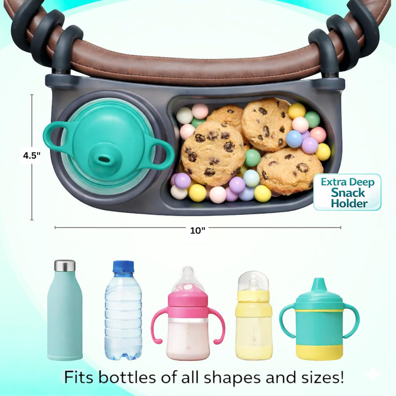 Universal Stroller Snack Tray with Cup Holder, Stroller Bumper Bar | Compatible With Nuna Mockingbird Bugaboo Joie Graco Mompush Uppababy Cybex Strolee Chicco