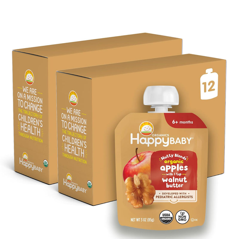 Happy Baby Organics Nutty Blends Stage 2, Bananas & Peanut Butter Organic Baby Food, Pack of 12 (3 oz each)