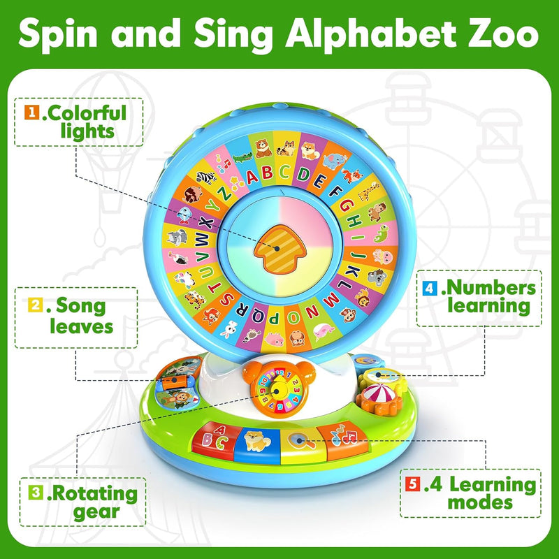 Duchong Learning Toy for Kids 1 2 3 Year Old Boys Girls, Spin and Sing Alphabet Zoo with Sounds, Interactive Educational Toys for Toddler 2-3, First Christmas 1st Birthday Gifts Toy