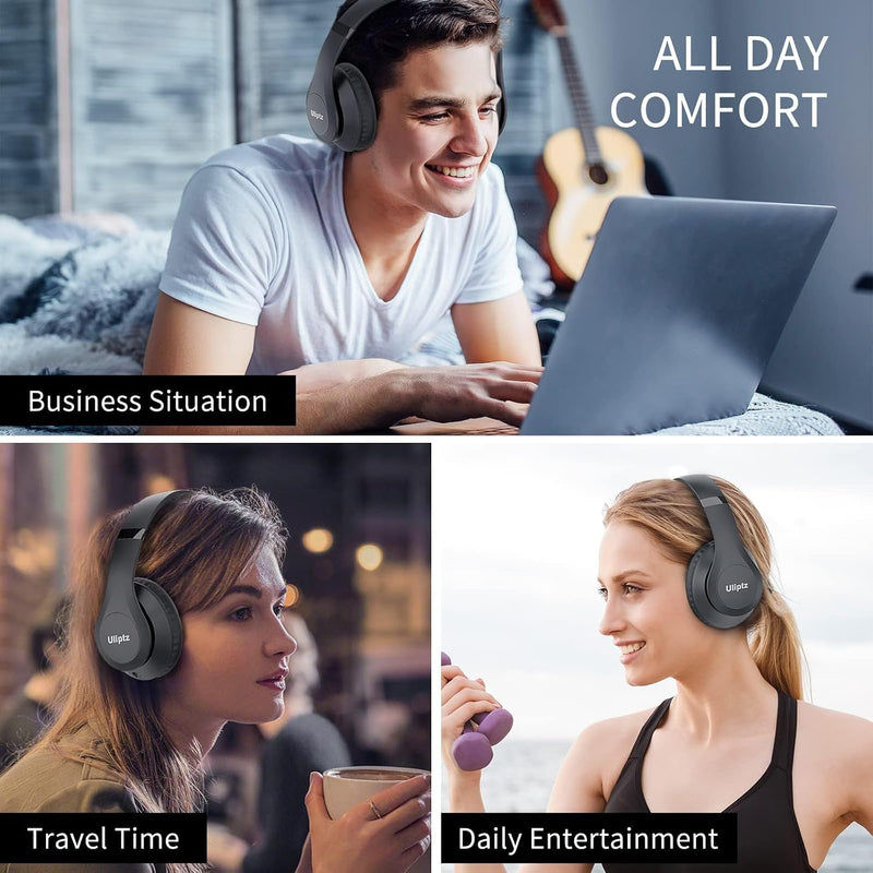 Uliptz Wireless Bluetooth Headphones, 65H Playtime, 6 EQ Sound Modes, HiFi Stereo Over Ear Headphones with Microphone, Foldable Lightweight Bluetooth 6.0 Headset for Travel/Office/Cellphone/PC