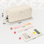 Sooez Cute Pencil Case, Aesthetic Pen Pencil Pouch, Extra Large Pencil Bag with Zipper, Special Pencil Holder Stationery Bag Marker Organizer, School Essentials Supplies for Girls Adult Teen, Beige
