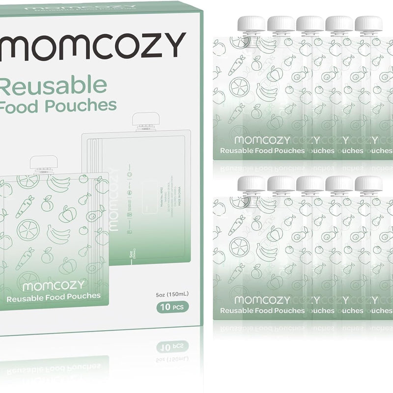 Momcozy Reusable Baby Food Pouches for Toddlers,BPA Free Plastic,Food Safe,Freezer Safe,Refillable for Applesauce Yogurt & Puree Squeeze Pouch,10 packs,5oz