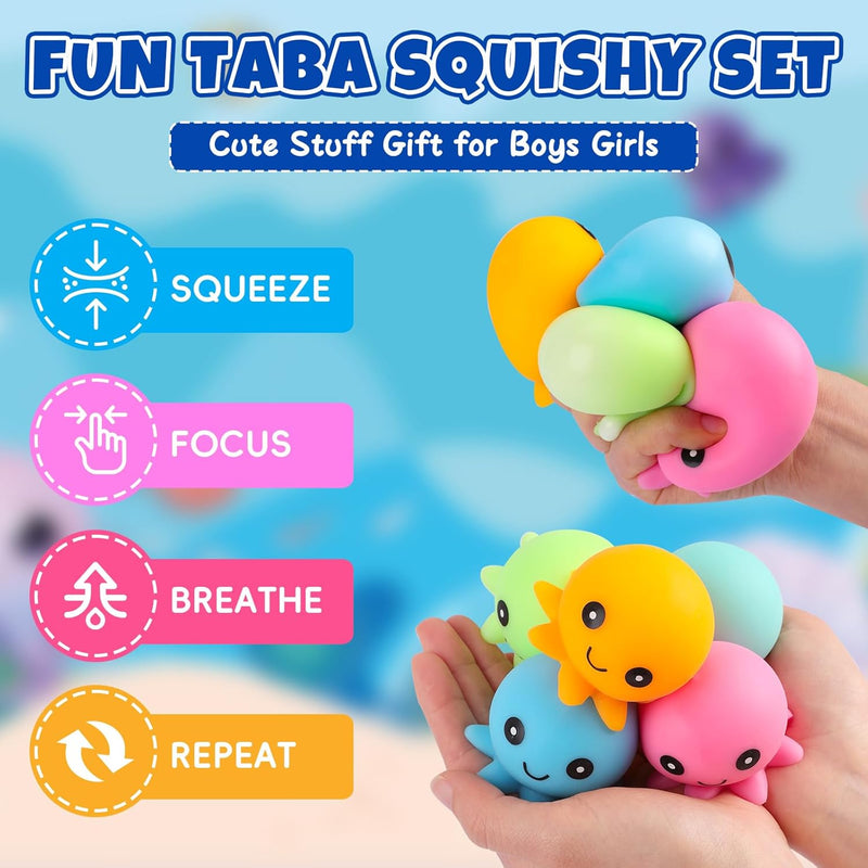 12 Pack Stress Balls for Adults, Cute Octopus Fun Squish Ball, Fidget Toys Bulk Squishy Squeeze Ball Set and Birthday Party Favors Toys for Kids