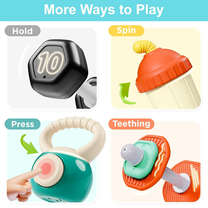iPlay, iLearn 4PCS Baby Gym Rattle Toys, Newborn Shower Gifts 3-6-9 Months | Infant Sensory Teething Rattles, Babies Weight Set w/Dumbbell, Toddler Carseat Toy, First Birthday Gifts 4 5 7 8 10 12 Month