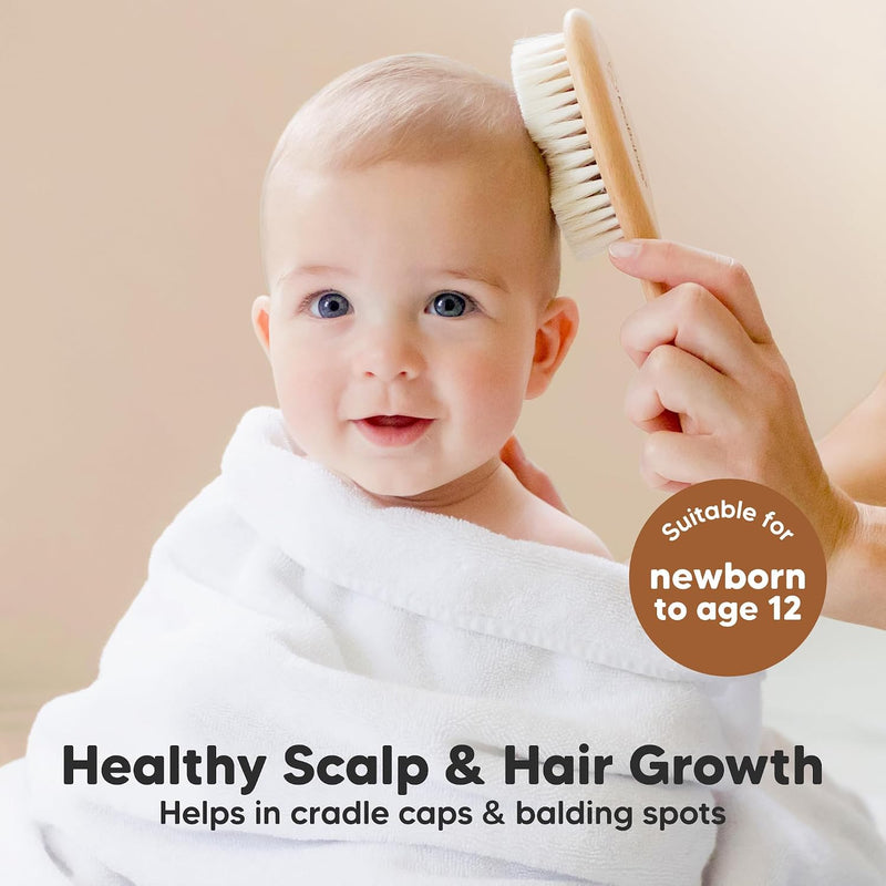 Wooden Baby Hair Brush for Toddler, Infant Cradle Cap (Walnut, Regular) | Soft Goat Bristles Brush for Newborn Girl, Boy Hair, Scalp, Styling, Gentle Grooming, Baby Comb, Baby Bath Essentials