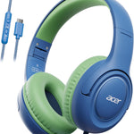 acer kids headphones purple green - over-ear volume limiter 85db foldable stereo sound headset for toddlers girls boys travel learning entertainment