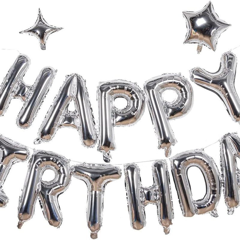 Silver Happy Birthday Aluminum Foil Balloon Decoration Kit for Kids and Adults