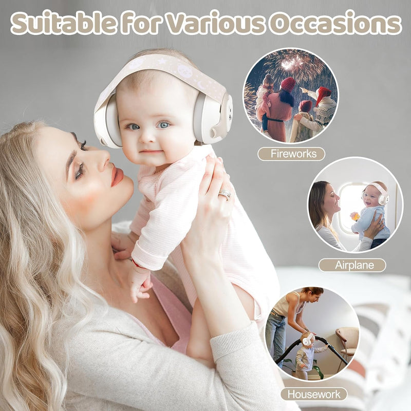 Baby Earmuffs 25dB NRR – Noise Cancelling Headphones for Babies 0-36 Months | Fontanel-Safe Adjustable Headband | Infant Ear Protection for Airplane,Fireworks,Concerts | Foldable with Storage Bag