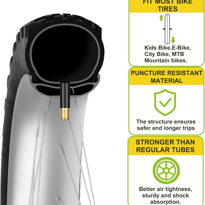 2 Pack Bicycle Tubes (12-27.5" x 1.75-2.125", 32mm AV Schrader Valve, Reliable Inner Tube for Kids/Road/MTB Bike)
