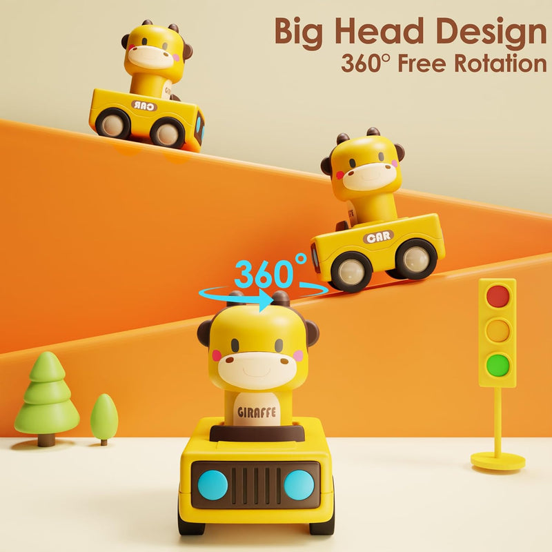 iPlay Press to Go Car Toys for Toddlers 1-3 Years, Baby Animal Racing Cars, High-Quality ABS Materials, No Small Parts