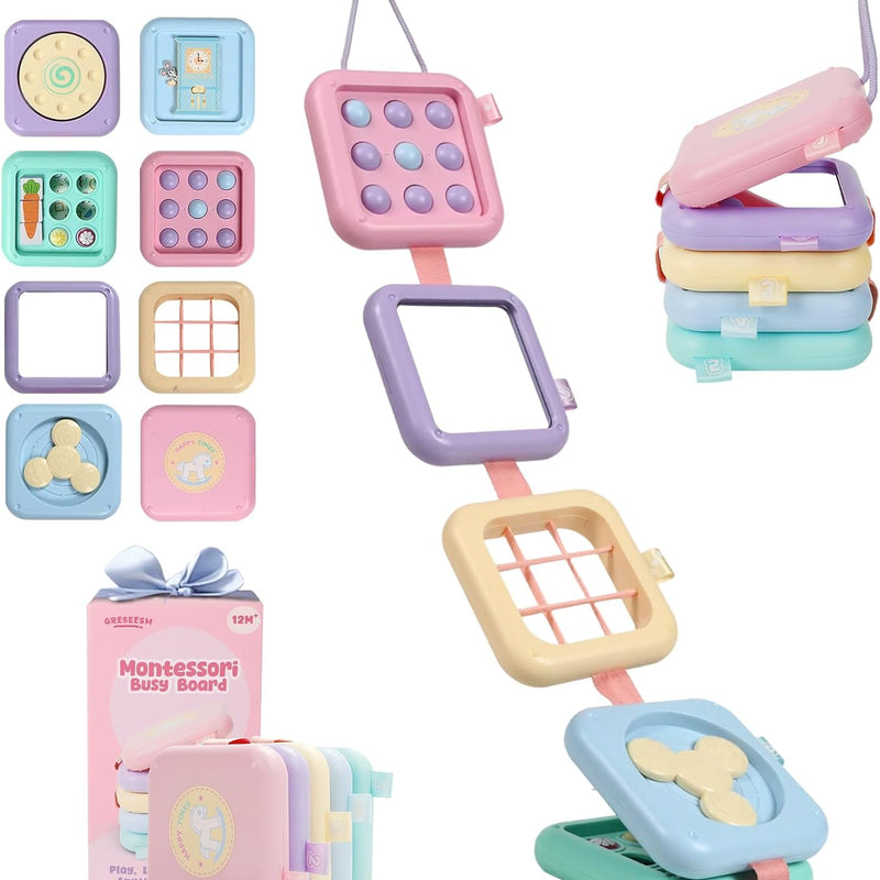 GRESEESM Busy Board Montessori Toy for 1 Year Old Boy Gifts, Travel Toys for Toddler 1-3, Sensory Activity Airplane Essential, Baby Boys Birthday Gift, Easter Basket & Stocking Stuffers