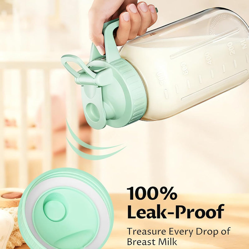 32oz Mason Jar Pitcher, Glass Breast Milk Pitcher with Lid | BPA Free, Airtight, Leak proof, Wide mouth, Pour Spout Lid, Fridge/ Dishwasher safe, Ergonomic handle, Formula container