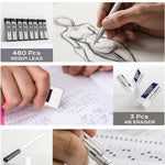 Nicpro 4 Pack Mechanical Pencil 0.7mm with Case, MB1000 Metal Mechanical Pencil Set with 6 Tube HB #2 Lead Refill 0.7 mm, 3PCS 4B Eraser, 9 Cap Eraser for Artist Drafting Writing, Sketching, Drawing