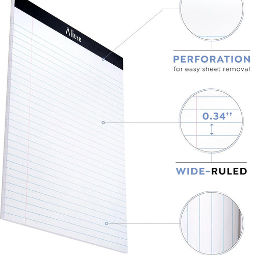 Alitte Legal Notepads 8.5 x 11, Pack of 12 - Perforated Wide Ruled Writing Pad - Premium Thick Paper, No Ink Bleeding - Blank Legal Pads For Home, Office, School, Business - 50 Sheets Per Notebook