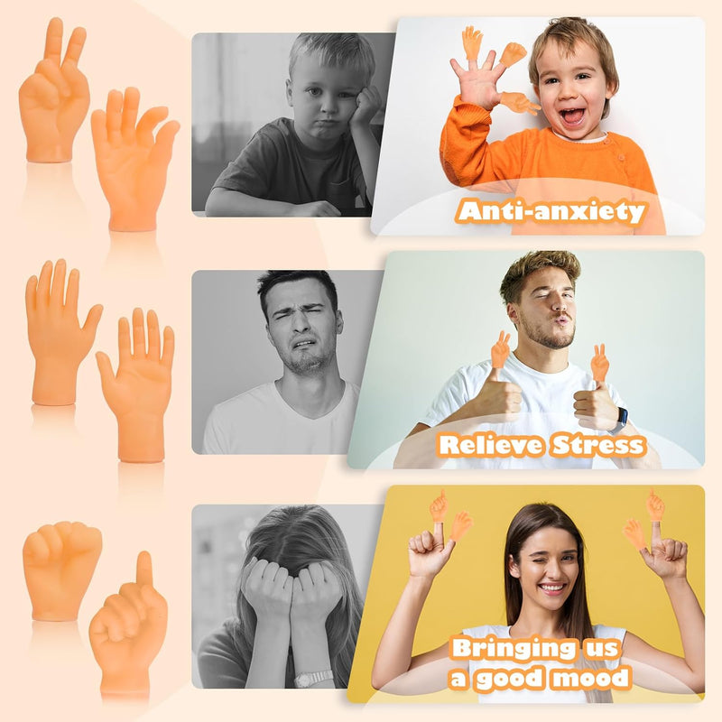 30 Pcs Tiny Hands Finger Puppets Set, Realistic Mini Human Hand Replicas in 7 Diverse Styles for Gag Gifts, Prank Shows, Performance Fun, and Party Favors for Kids and Adults.