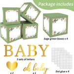 Sage Green RUBFAC Baby Shower Decorations Set 4pcs with Letters and Balloon Boxes