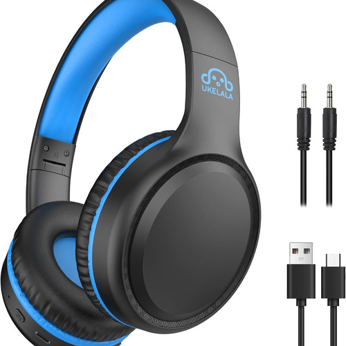 UKELALA U2B Active Noise Canceling Wired & Wireless Bluetooth 6.0 Headphones with Microphone, Foldable Lightweight Head Phones with Volume Control‌ for Kids Adult School Black Blue