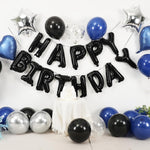 Navy Blue and Black Birthday Decorations for Men,Blue Black White Balloons Happy Birthdays Balloon Banner Silver Confetti Balloons for Men Boy Girls Women Adults Birthday Party Decorations