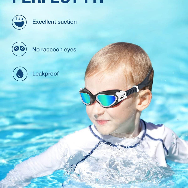 ZIONOR G1 MINI Polarized Kids Swim Goggles for Boys Girls Ages 6-14 | Glare-Reducing Polarized Lenses with Anti-Fog UV Protection, Leakproof Comfort Fit, Wide View and Easy-Adjust Strap