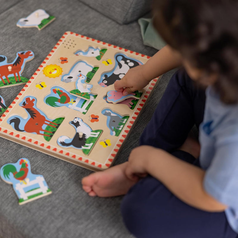 Melissa & Doug Farm Animals Sound Wooden Puzzle for Toddlers with Light-Activated Sounds, Music Learning Toy Ages 2+