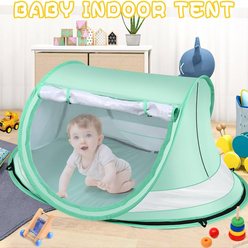 Kapeazo Baby Beach Tent, Pop Up UV Sun Shade for Infant Toddlers (Green) | Portable Baby Beach Essentials, Sun Shelter for Travel, UPF 50+, Breathable Mesh, Infant Sleeping Tent for Parks and Camping