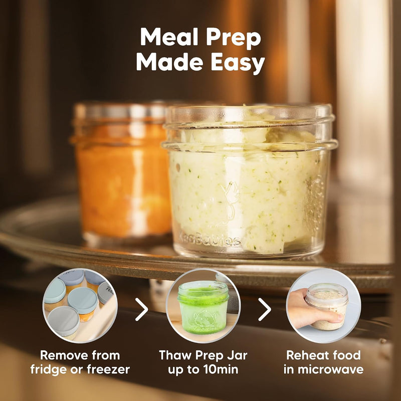 KeaBabies 12pk 4oz Glass Baby Food Containers with Lids, Leak-Proof (Slate) | Microwavable Small Glass Jars, Baby Purees, Toddler Snack Storage Containers, BPA-Free, Dishwasher-safe, Freezer Safe