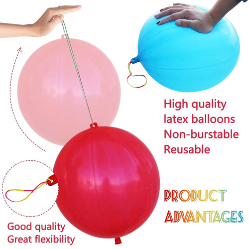 30Pcs Punch Balloons - Heavy Duty Party Favors for Kids with Rubber Band Handle