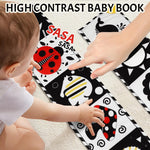 Tummy Time Toys, High Contrast Baby Book with Mirror & Teether for Newborn | Black and White Baby Toys for infant 0-6-12 Months, Visual Stimulation Soft Sensory Books, Baby Boy Girl Shower Gift