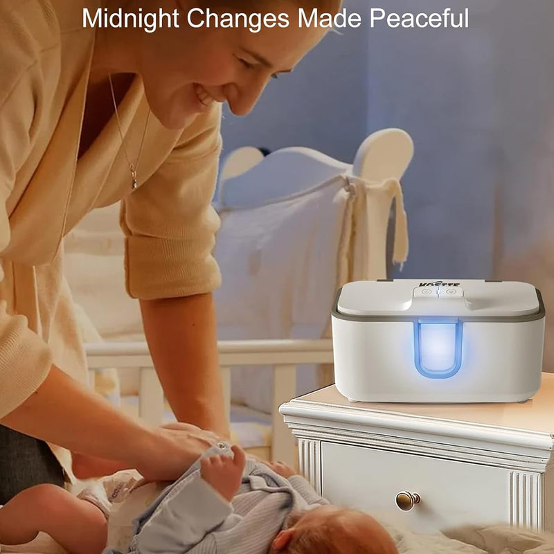 Baby Wipes Warmer, Larger Capacity Wipe Dispenser, Even Heating Diaper Wipe Warmer with Night Light, On/Off Switch, White