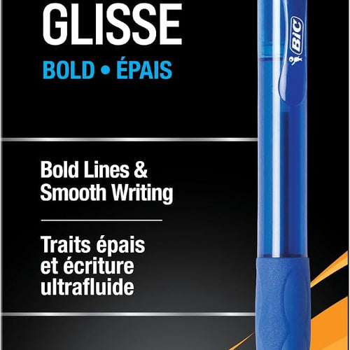 BIC Glide Bold Blue Ballpoint Pens, Bold Point (1.6mm), 12-Count Pack, Retractable Ballpoint Pens With Comfortable Full Grip